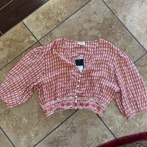 TALISMÁN- Crepe Smocked Button Front Balloon Sleeve Coordinating Halo To…